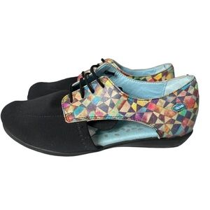 Cloud women’s 38 Black Geometric Open Side Stretch Comfort Oxford Shoes 7.5